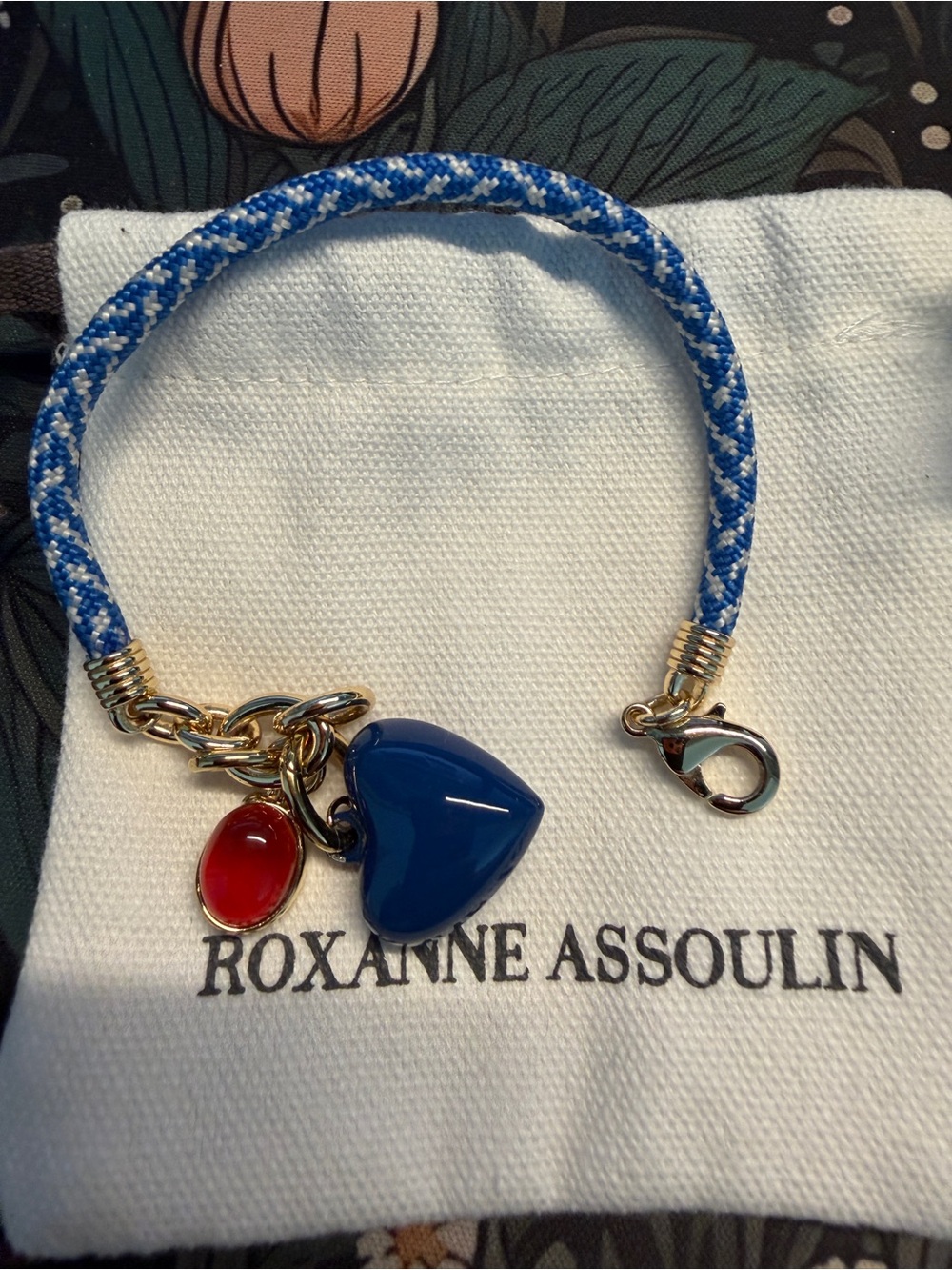 Roxanne Assoulin Blue Braided Bracelet with Heart and Red Charm - Picture 2 of 4